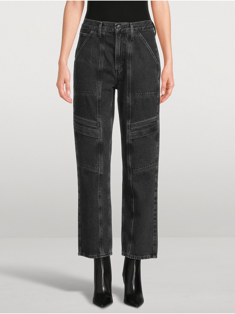 Agolde Cooper Cargo High-Rise Straight-Leg Jeans In A Black Wash Sz 23